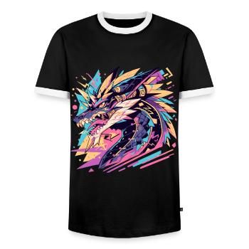 Colorful illustration of a stylized dragon - Men's Ringer Shirt - black/white - Front - AI Model Female 172 light (172cm) & AI Model Male 178 light (178cm)