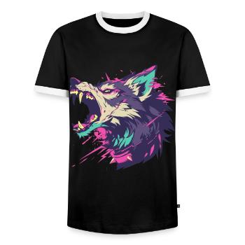 Portrait d'un loup furieux avec des couleurs vives - T-shirt contrasté Homme - noir/blanc - Devant - AI Model Female 172 light (172cm) & AI Model Male 178 light (178cm)