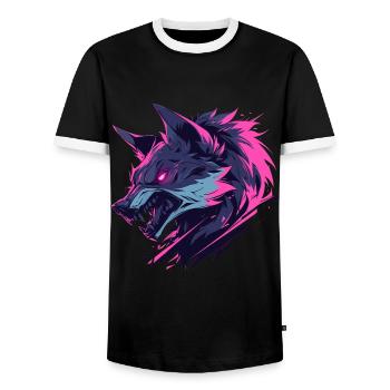 Loup féroce aux couleurs vives - T-shirt contrasté Homme - noir/blanc - Devant - AI Model Female 172 light (172cm) & AI Model Male 178 light (178cm)