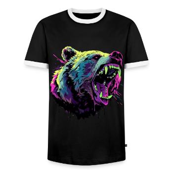 Tête d'ours furieux dans un style pop art vibrant - T-shirt contrasté Homme - noir/blanc - Devant - AI Model Female 172 light (172cm) & AI Model Male 178 light (178cm)