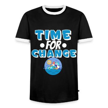 Climate change Climate protection - Men's Ringer Shirt - black/white - Front - AI Model Female 172 light (172cm) & AI Model Male 178 light (178cm)