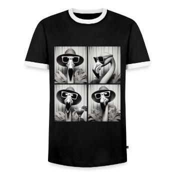 Photo Booth Flamingo – Vintage Fun en quatre poses - T-shirt contrasté Homme - noir/blanc - Devant - AI Model Female 172 light (172cm) & AI Model Male 178 light (178cm)