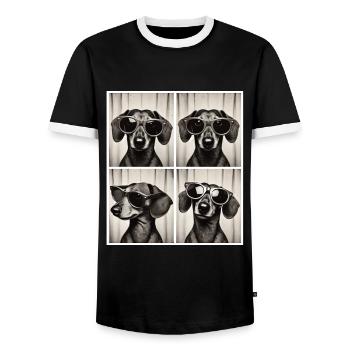 Boîte photo teckel avec lunettes de soleil - T-shirt contrasté Homme - noir/blanc - Devant - AI Model Female 172 light (172cm) & AI Model Male 178 light (178cm)