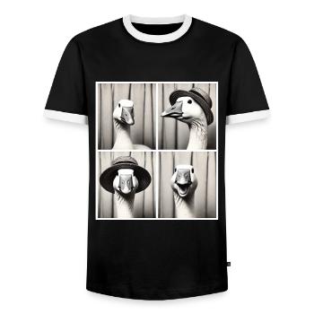 Boîte photo drôle d’oies - Conception d’oie noire et blanche - T-shirt contrasté Homme - noir/blanc - Devant - AI Model Female 172 light (172cm) & AI Model Male 178 light (178cm)
