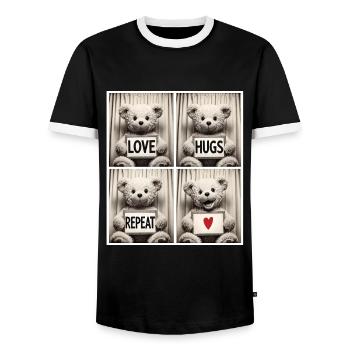 Teddy Bear – Love Hugs Repeat - T-shirt contrasté Homme - noir/blanc - Devant - AI Model Female 172 light (172cm) & AI Model Male 178 light (178cm)
