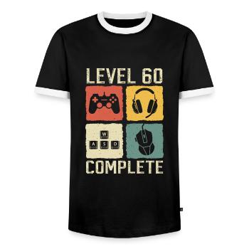 Level 60 Complete Gamer 60th Birthday Gift - Men's Ringer Shirt - black/white - Front - AI Model Female 172 light (172cm) & AI Model Male 178 light (178cm)