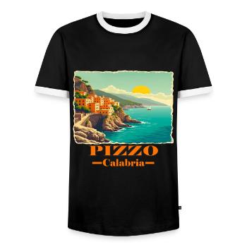 Pizzo Calabria orange - Men's Ringer Shirt - black/white - Front - AI Model Female 172 light (172cm) & AI Model Male 178 light (178cm)