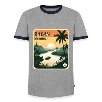 Bagan, Myanmar - Men's Ringer Shirt - grey/navy  - Front - AI Model Female 172 light (172cm) & AI Model Male 178 light (178cm)