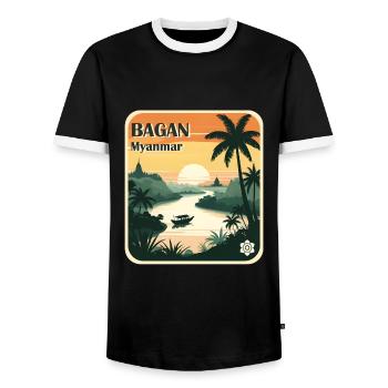 Bagan, Myanmar - T-shirt contrasté Homme - noir/blanc - Devant - AI Model Female 172 light (172cm) & AI Model Male 178 light (178cm)