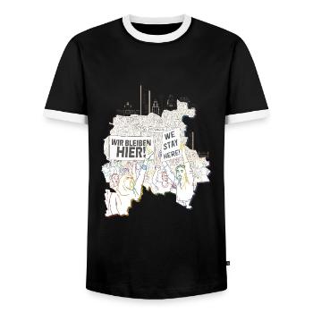 On reste ici ! - CSD Leipzig 2025 - T-shirt contrasté Homme - noir/blanc - Devant - AI Model Female 172 light (172cm) & AI Model Male 178 light (178cm)