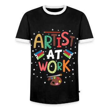 Artiste au travail - chemise d'artiste d'art - T-shirt contrasté Homme - noir/blanc - Devant - AI Model Female 172 light (172cm) & AI Model Male 178 light (178cm)
