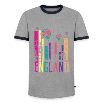 England UK retro vintage - Men's Ringer Shirt - grey/navy  - Front - AI Model Female 172 light (172cm) & AI Model Male 178 light (178cm)