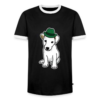Jack Russell avec chapeau, chien, dessin animé, drôle, mignon - T-shirt contrasté Homme - noir/blanc - Devant - AI Model Female 172 light (172cm) & AI Model Male 178 light (178cm)