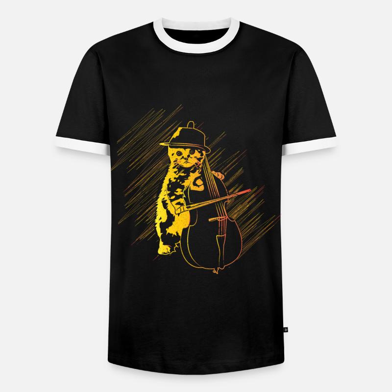 Cadeau de violoncelle chat - T-shirt contrasté Homme - noir/blanc