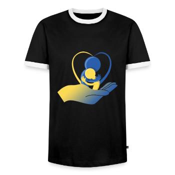 Downsyndrome Design - T-shirt contrasté Homme - noir/blanc - Devant - AI Model Female 172 light (172cm) & AI Model Male 178 light (178cm)