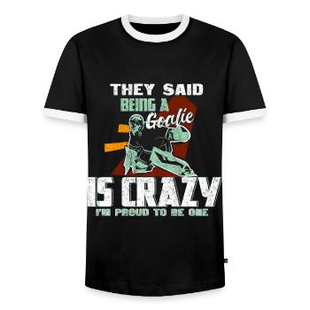 Eishockey Tormann Geschenk - Männer Kontrast-T-Shirt - Schwarz/Weiß - Vorne - AI Model Female 172 light (172cm) & AI Model Male 178 light (178cm)