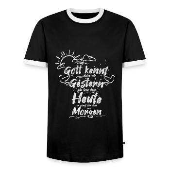 Gott sorgt für dein Morgen - Männer Kontrast-T-Shirt - Schwarz/Weiß - Vorne - AI Model Female 172 light (172cm) & AI Model Male 178 light (178cm)