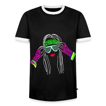 Fête de style néon rétro des années 80 - T-shirt contrasté Homme - noir/blanc - Devant - AI Model Female 172 light (172cm) & AI Model Male 178 light (178cm)