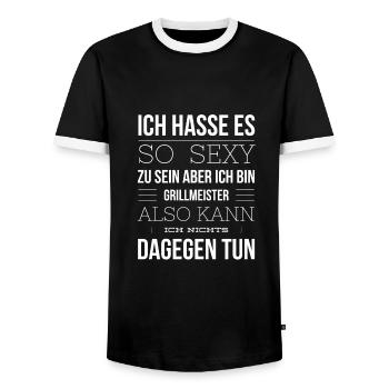Sexy Grillmeister - Männer Kontrast-T-Shirt - Schwarz/Weiß - Vorne - AI Model Female 172 light (172cm) & AI Model Male 178 light (178cm)