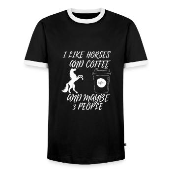 I like Horses and Coffee and maybe 3 people. - Men's Ringer Shirt - black/white - Front - AI Model Female 172 light (172cm) & AI Model Male 178 light (178cm)
