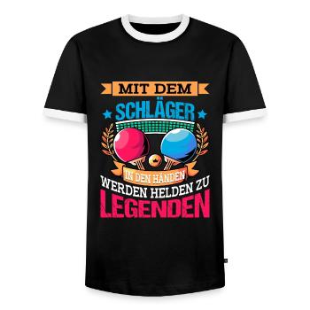Tischtennis Legende Held - Männer Kontrast-T-Shirt - Schwarz/Weiß - Vorne - AI Model Female 172 light (172cm) & AI Model Male 178 light (178cm)