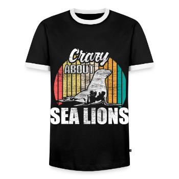 Seelöwe Niedlich Tiere Geschenkidee - Männer Kontrast-T-Shirt - Schwarz/Weiß - Vorne - AI Model Female 172 light (172cm) & AI Model Male 178 light (178cm)