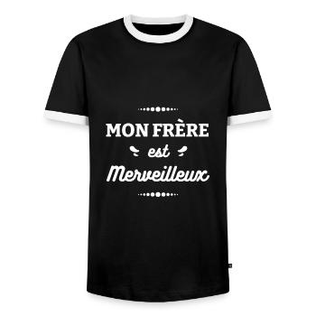 MON FRÈRE EST MERVEILLEUX - T-shirt contrasté Homme - noir/blanc - Devant - AI Model Female 172 light (172cm) & AI Model Male 178 light (178cm)