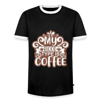 Mon groupe sanguin est un autocollant de café - T-shirt contrasté Homme - noir/blanc - Devant - AI Model Female 172 light (172cm) & AI Model Male 178 light (178cm)