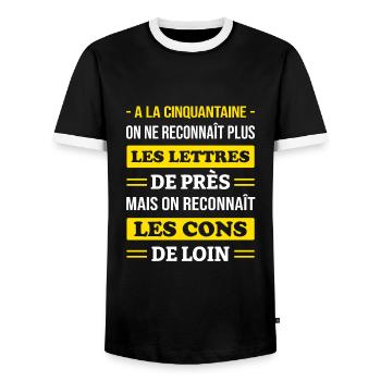 RECONNAÎTRE LES CONS DE LOIN - T-shirt contrasté Homme - noir/blanc - Devant - AI Model Female 172 light (172cm) & AI Model Male 178 light (178cm)