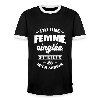 J'AI UNE FEMME CINGLÉE - T-shirt contrasté Homme - noir/blanc - Devant - AI Model Female 172 light (172cm) & AI Model Male 178 light (178cm)