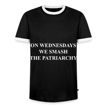 mittwochs zerschlagen wie die patriachat frauen - Männer Kontrast-T-Shirt - Schwarz/Weiß - Vorne - AI Model Female 172 light (172cm) & AI Model Male 178 light (178cm)