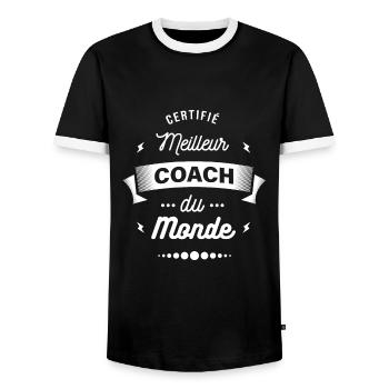 CERTIFIÉ MEILLEUR COACH DU MONDE - T-shirt contrasté Homme - noir/blanc - Devant - AI Model Female 172 light (172cm) & AI Model Male 178 light (178cm)