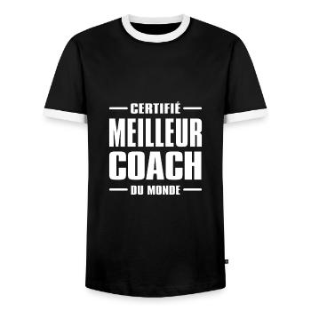 CERTIFIÉ MEILLEUR COACH DU MONDE - T-shirt contrasté Homme - noir/blanc - Devant - AI Model Female 172 light (172cm) & AI Model Male 178 light (178cm)