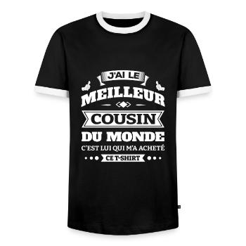 J'AI LE MEILLEUR COUSIN DU MONDE - T-shirt contrasté Homme - noir/blanc - Devant - AI Model Female 172 light (172cm) & AI Model Male 178 light (178cm)