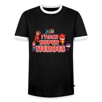 i teach super heroes i teach superheroes - Men's Ringer Shirt - black/white - Front - AI Model Female 172 light (172cm) & AI Model Male 178 light (178cm)