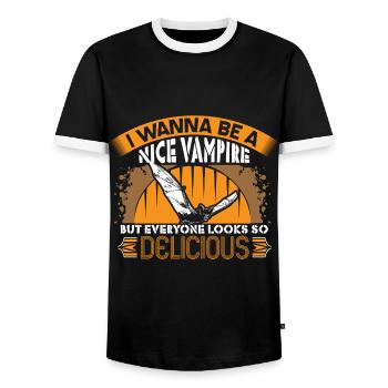 Halloween Vampire Count Saying - Men's Ringer Shirt - black/white - Front - AI Model Female 172 light (172cm) & AI Model Male 178 light (178cm)