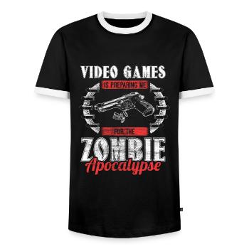 Zombie Apocalypse Zombies Horror Gift - Men's Ringer Shirt - black/white - Front - AI Model Female 172 light (172cm) & AI Model Male 178 light (178cm)