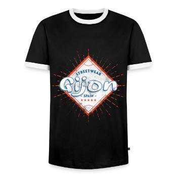 Gijon Spain City Skyline Home Love Holiday - Men's Ringer Shirt - black/white - Front - AI Model Female 172 light (172cm) & AI Model Male 178 light (178cm)