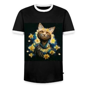 Katze - Engel - Transformation - Männer Kontrast-T-Shirt - Schwarz/Weiß - Vorne - AI Model Female 172 light (172cm) & AI Model Male 178 light (178cm)
