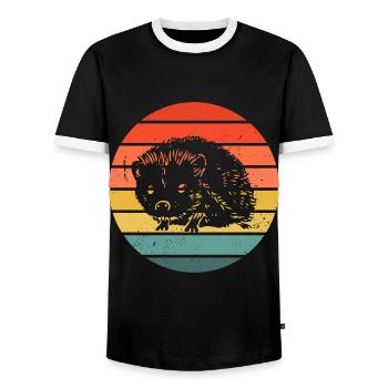 Hedgie Retro Sunset Hedgehog - Männer Kontrast-T-Shirt - Schwarz/Weiß - Vorne - AI Model Female 172 light (172cm) & AI Model Male 178 light (178cm)
