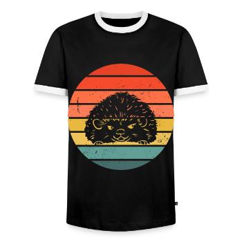 Hedgie Retro Sunset Hedgehog - Männer Kontrast-T-Shirt - Schwarz/Weiß - Vorne - AI Model Female 172 light (172cm) & AI Model Male 178 light (178cm)