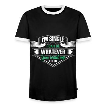 Single Solo Relationship Gift Idea - Men's Ringer Shirt - black/white - Front - AI Model Female 172 light (172cm) & AI Model Male 178 light (178cm)