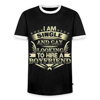 Gay Single LGBT+ Homo Gift - Men's Ringer Shirt - black/white - Front - AI Model Female 172 light (172cm) & AI Model Male 178 light (178cm)