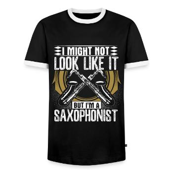 Saxophone Blues - T-shirt contrasté Homme - noir/blanc - Devant - AI Model Female 172 light (172cm) & AI Model Male 178 light (178cm)