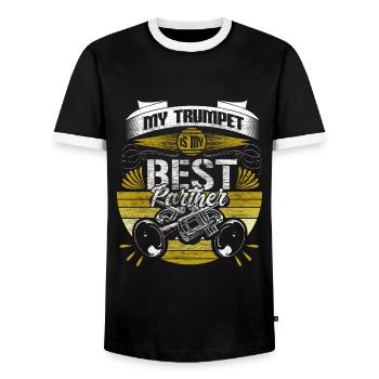 Trumpet Brass Band Gift Idea - Men's Ringer Shirt - black/white - Front - AI Model Female 172 light (172cm) & AI Model Male 178 light (178cm)