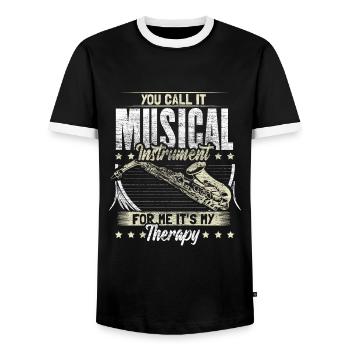 Saxophone Wind Instrument Musician Gift Idea - Men's Ringer Shirt - black/white - Front - AI Model Female 172 light (172cm) & AI Model Male 178 light (178cm)