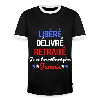 libéré délivré retraité je ne travaillerai plus - T-shirt contrasté Homme - noir/blanc - Devant - AI Model Female 172 light (172cm) & AI Model Male 178 light (178cm)