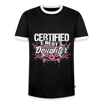 Daughter Gift Idea - Men's Ringer Shirt - black/white - Front - AI Model Female 172 light (172cm) & AI Model Male 178 light (178cm)