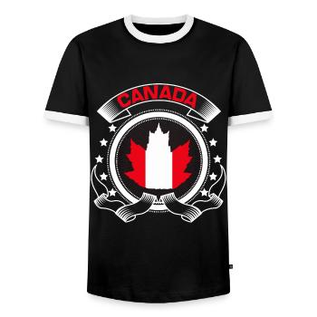 Canada Canadian Flag Gift Idea - Men's Ringer Shirt - black/white - Front - AI Model Female 172 light (172cm) & AI Model Male 178 light (178cm)