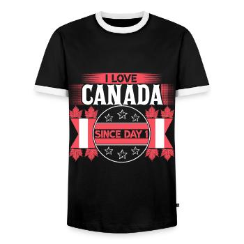 Canada Maple Leaf Origin - Men's Ringer Shirt - black/white - Front - AI Model Female 172 light (172cm) & AI Model Male 178 light (178cm)